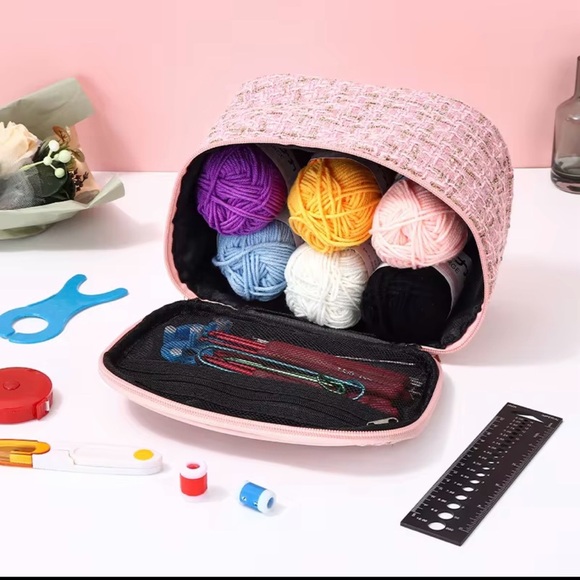 NEW 57pcs Crochet Kit Beginners Starter Knitting Yarn Tools Cute Pink Tweed Bag - Picture 3 of 13